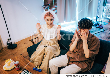 Couple enjoying a date at home Couple enjoying a date at home 118274907