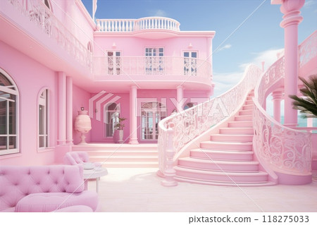 A beautiful pink dollhouse building. 118275033