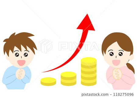 An illustration of a man and woman clasping their hands in joy as stock prices rise An illustration of a man and woman clasping their hands in joy as stock prices rise 118275096