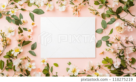 柔和背景上用鮮花著色的框架 柔和背景上用鮮花著色的框架 118275219