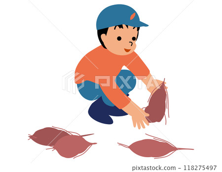 Illustration of children digging sweet potatoes 02 Illustration of children digging sweet potatoes 02 118275497