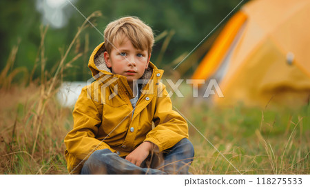露營自然戶外男孩戶外生存背景 118275533