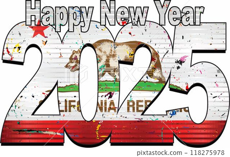 Happy New Year 2025 with California flag inside 118275978