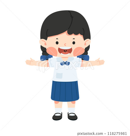 Girl Thai Student standing with raised hands Girl Thai Student standing with raised hands 118275981