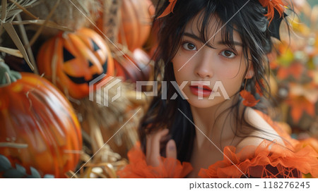 身著萬聖節服裝的日本女人 118276245