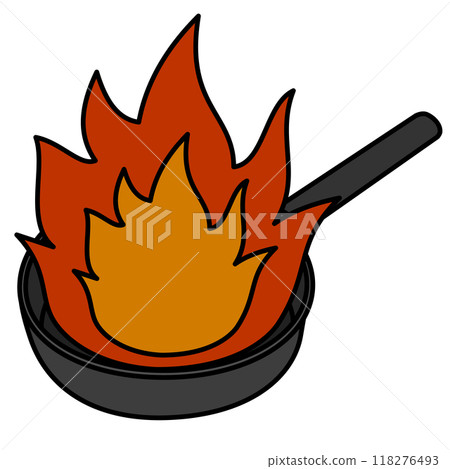 Illustration of a frying pan on fire Illustration of a frying pan on fire 118276493