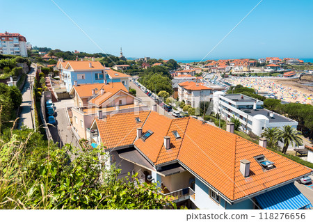 Panoramic view of famous travel destination Comillas village in Cantabria, Spain.  118276656