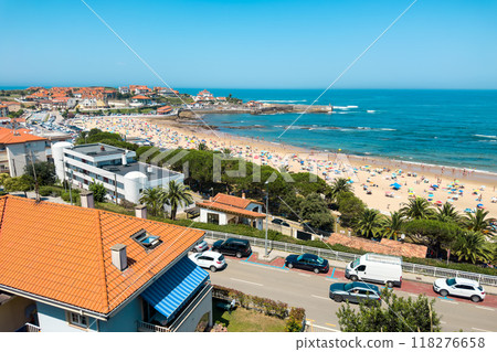 Panoramic view of famous travel destination Comillas village in Cantabria, Spain.  118276658