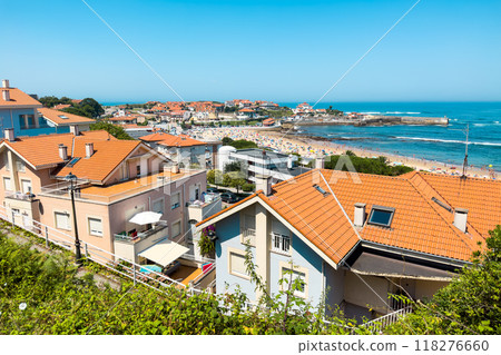 Panoramic view of famous travel destination Comillas village in Cantabria, Spain.  118276660