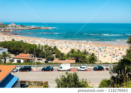 Panoramic view of famous travel destination Comillas village in Cantabria, Spain. Panoramic view of famous travel destination Comillas village in Cantabria, Spain. 118276663