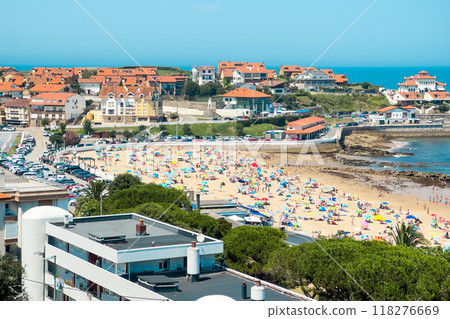 Panoramic view of famous travel destination Comillas village in Cantabria, Spain.  118276669