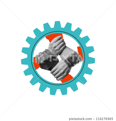 Hands forming gear, symbolizing teamwork and human resources. Effective collaboration. Conceptual design. Friendly integration of new employee Hands forming gear, symbolizing teamwork and human resources. Effective collaboration. Conceptual design. Friendly integration of new employee 118276985