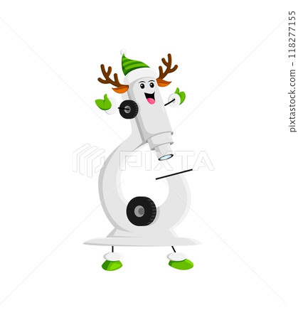 Cartoon Christmas microscope school education item character wear adorable deer horns. Isolated vector personage spreading festive scientific holiday cheer in a winter wonderland of discovery and joy 118277155