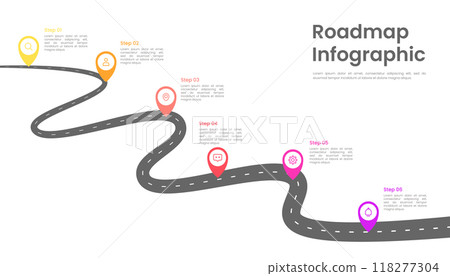 Roadmap infographic template design with 6 steps and icons Roadmap infographic template design with 6 steps and icons 118277304