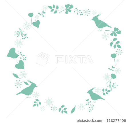 Winter frame with birds and snow Cute winter illustration frame material 118277406
