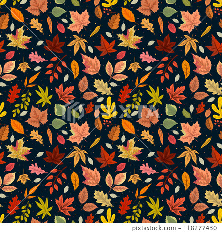 Autumn, autumn leaves, twigs, dark background, seamless pattern Autumn, autumn leaves, twigs, dark background, seamless pattern 118277430