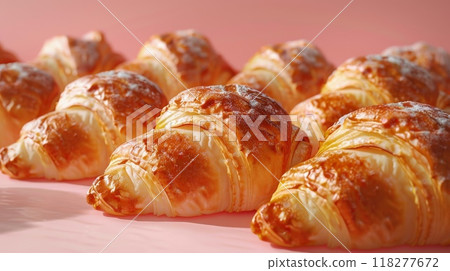 Fresh France plane croissant on bakery restaurant , Homemade croissants on cafe.Dessert breakfast in France, generated AI 118277672