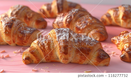 Fresh France plane croissant on bakery restaurant , Homemade croissants on cafe.Dessert breakfast in France, generated AI 118277732