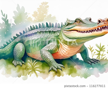 Crocodile painted in watercolor 118277811