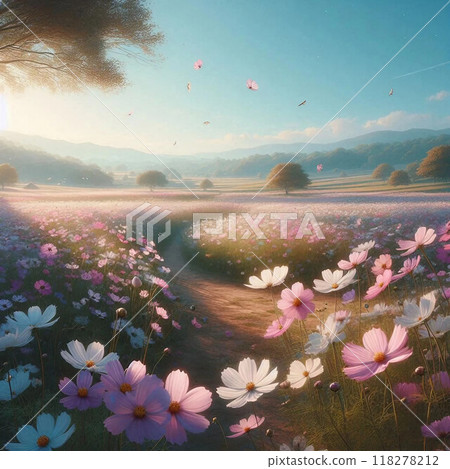 Cute cosmos field in autumn Cute cosmos field in autumn 118278212