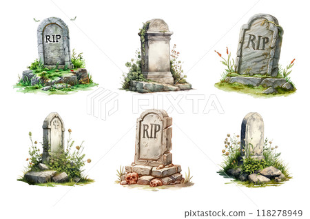 Gravestone Collection Bundle Set Isolated on a Transparent Background 118278949