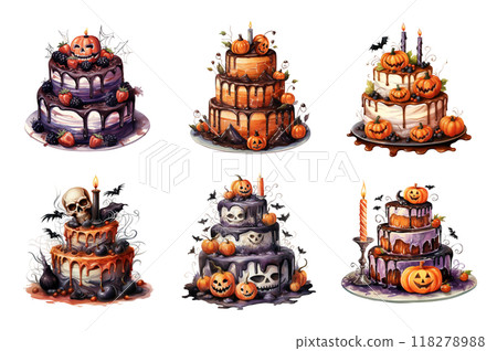 Halloween Cake Collection Bundle Set Isolated on a Transparent Background 118278988