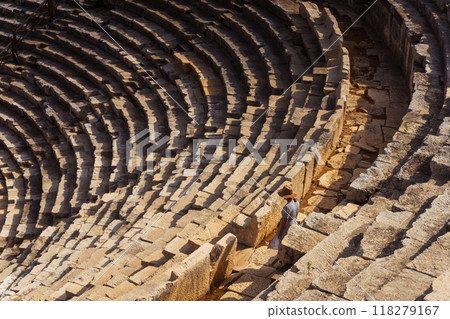 A stunning aerial view of an ancient amphitheater structure 118279167
