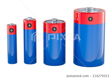 Different Types of Batteries. 3D rendering Different Types of Batteries. 3D rendering 118279321