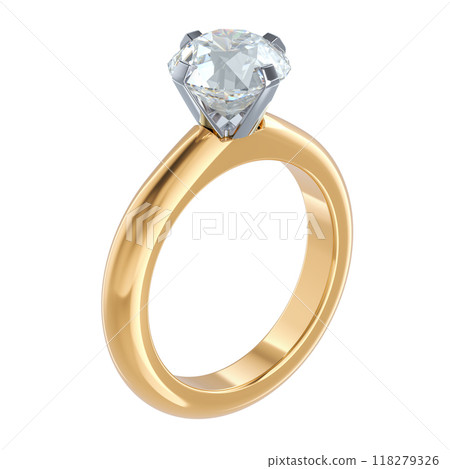 Wedding Diamond Ring, Golden engagement ring with diamond, 3D rendering 118279326