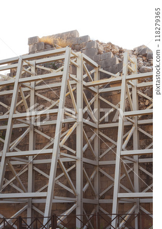 scaffolding near ancient wall restoration landmark scaffolding near ancient wall restoration landmark 118279365