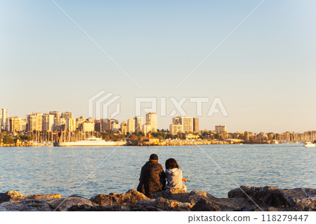 a couple in love on the embankment in Istanbul in the Kadikoy Moda district 118279447