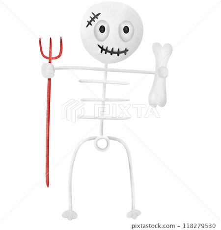 skeleton holds the bone holding the three-pronged stick. 118279530