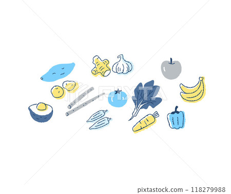 A variety of vegetables and fruits 118279988