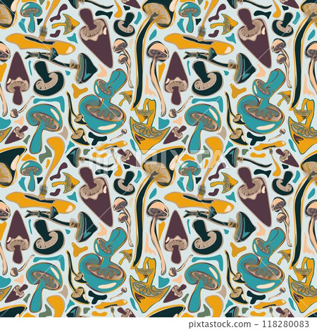 Autumn seamless pattern with colorful mushrooms. Botanical vector design 118280083