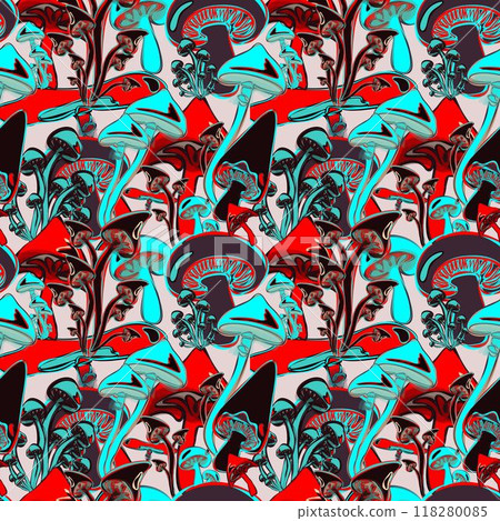 Autumn seamless pattern with colorful mushrooms. Botanical vector design Autumn seamless pattern with colorful mushrooms. Botanical vector design 118280085