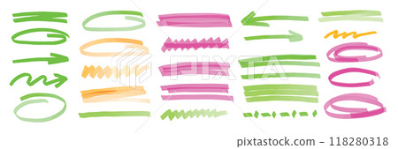 Green pink highlighter line set, vector marker divider underline collection, doodle ink brushstroke. Green pink highlighter line set, vector marker divider underline collection, doodle ink brushstroke. 118280318