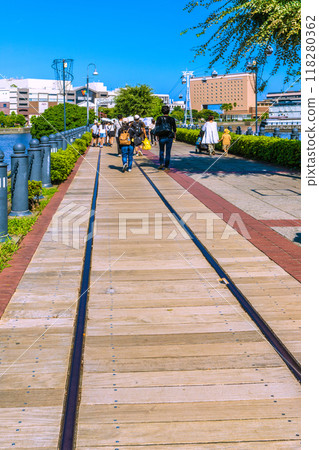 Yokohama cityscape in Japan in September. The intense heat continues. View of the Minato Mirai railway line, etc. = 7th 118280362