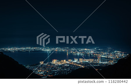 Night view of Lake Biwa from Mt. Hiei Driveway Night view of Lake Biwa from Mt. Hiei Driveway 118280442