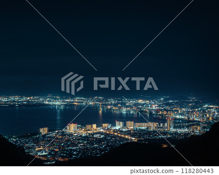 Night view of Lake Biwa from Mt. Hiei Driveway Night view of Lake Biwa from Mt. Hiei Driveway 118280443
