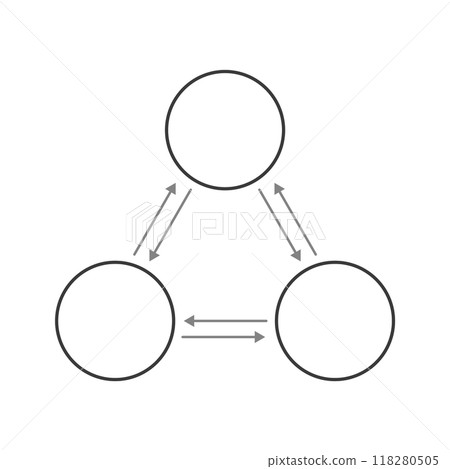 Circle icon connected to a triangle by an arrow - Relationship chart, love triangle, love triangle template 118280505