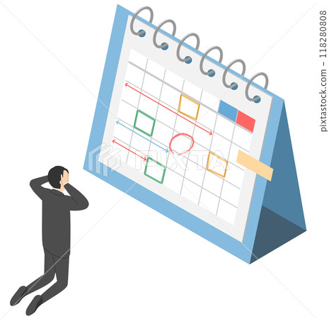 Isometric male office worker with a lot of schedule 118280808