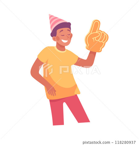 Holiday with Man Character in Hat with Glove Cheering Vector Illustration 118280937