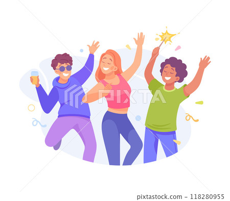 Holiday with Group of Man and Woman Cheering Vector Illustration Holiday with Group of Man and Woman Cheering Vector Illustration 118280955