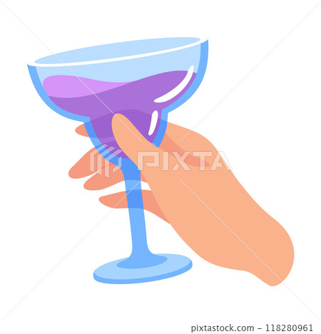 Glass with Cocktail Drink in Hand Vector Illustration 118280961