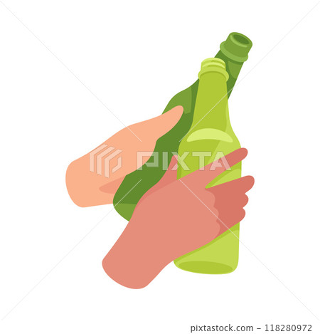 Glass Bottle with Beer Drink in Hands Clinking Together Vector Illustration 118280972