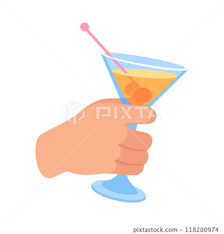 Glass with Cocktail Drink in Hand Vector Illustration Glass with Cocktail Drink in Hand Vector Illustration 118280974