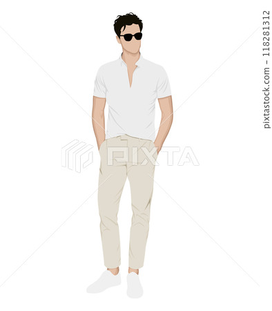 Vector illustration of a man in a light shirt and beige pants. Bright summer image Vector illustration of a man in a light shirt and beige pants. Bright summer image 118281312