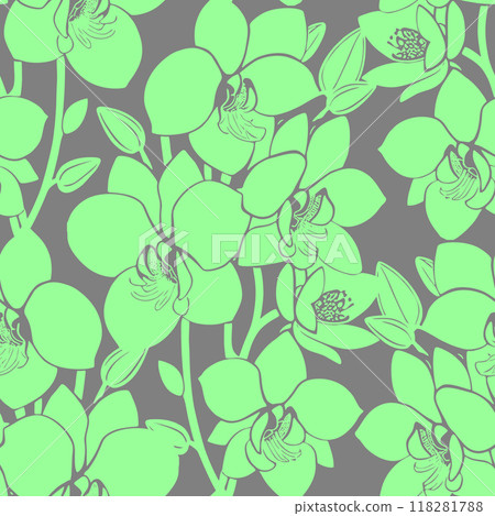 seamless gray green floral pattern, monochrome ornament, design, texture 118281788