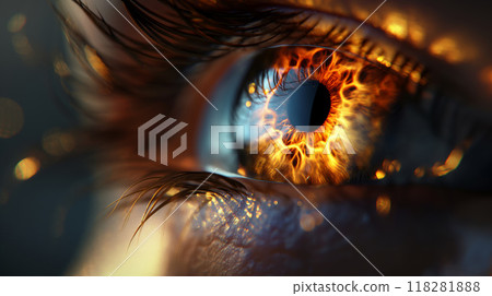 Close-up of a Human Eye with Fiery Reflection Close-up of a Human Eye with Fiery Reflection 118281888