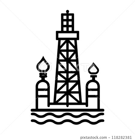 oil extraction icon or modern line symbol. Vector line art and icon design with bold outline. Black and white Pixel Perfect minimalistic symbol isolated white background. Silhouette simple thin sign 118282381